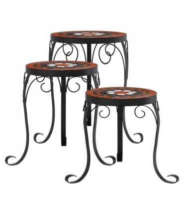 vidaXL Plant Stands 3 pcs Terracotta and White Ceramic — Colour: terracotta and black, Size: 26 x 35 cm