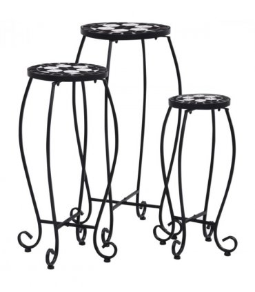 vidaXL Table | Set of 3 | Black and White | Iron and Ceramic | Small | Durable — Size: 30 x 70 cm