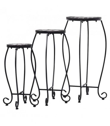 vidaXL Table | Set of 3 | Black and White | Iron and Ceramic | Small | Durable — Size: 30 x 70 cm