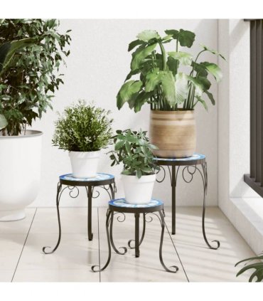 vidaXL Plant Stands 3 pcs Blue and White Ceramic — Size: 26 x 35 cm
