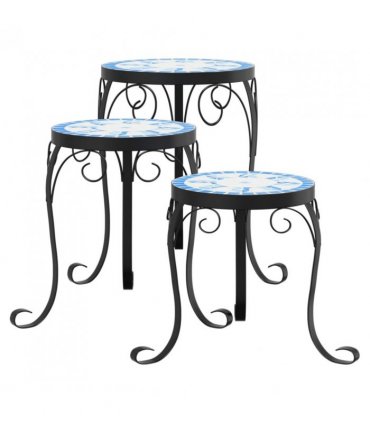vidaXL Plant Stands 3 pcs Blue and White Ceramic — Size: 26 x 35 cm