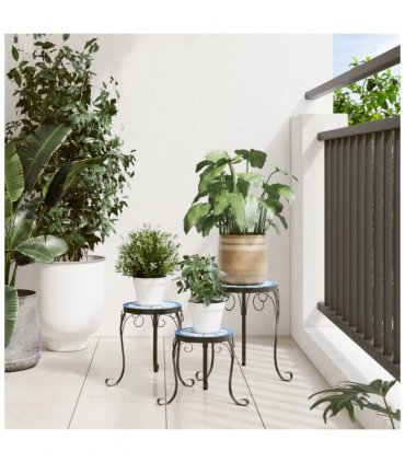 vidaXL Plant Stands 3 pcs Blue and White Ceramic — Size: 26 x 35 cm