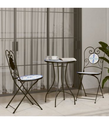 vidaXL Mosaic Bistro Table Blue and White Ø50x70 cm Ceramic — Size: 50 x 70 cm