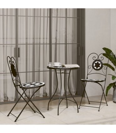 vidaXL Mosaic Bistro Table Black and White Ø50x70 cm Ceramic — Size: 50 x 70 cm