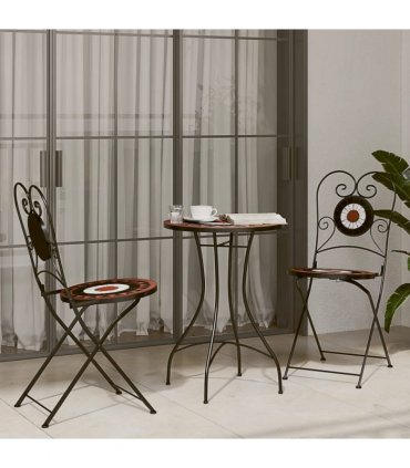 vidaXL Mosaic Bistro Table Terracotta and White Ø50x70 cm Ceramic — Colour: terracotta and black, Size: 50 x 70 cm