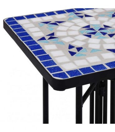 vidaXL Mosaic Side Table Blue and White Ceramic
