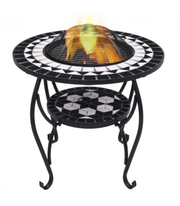 vidaXL Mosaic Fire Pit Table Black and White 68 cm Ceramic