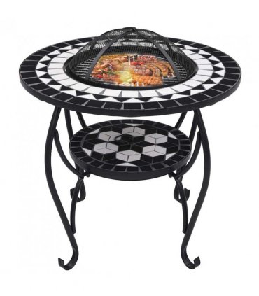 vidaXL Mosaic Fire Pit Table Black and White 68 cm Ceramic