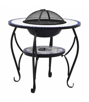 vidaXL Mosaic Fire Pit Table Blue and White 68 cm Ceramic