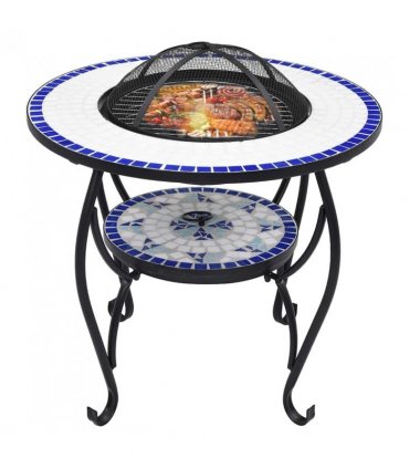 vidaXL Mosaic Fire Pit Table Blue and White 68 cm Ceramic