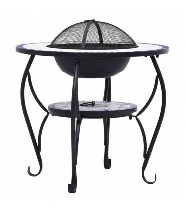 vidaXL Mosaic Fire Pit Table Blue and White 68 cm Ceramic