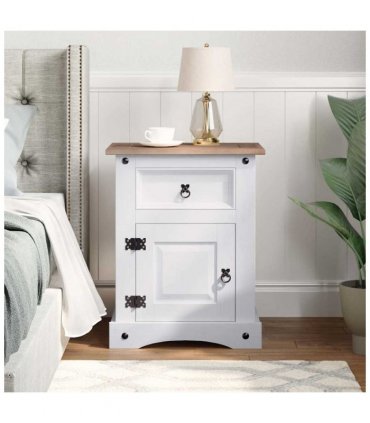 vidaXL Bedside Cabinet Mexican Pine Corona Range White 53x39x67 cm