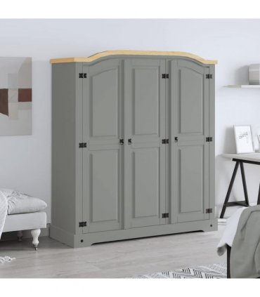 vidaXL Wardrobe Mexican Pine Corona Range 3 Doors Grey