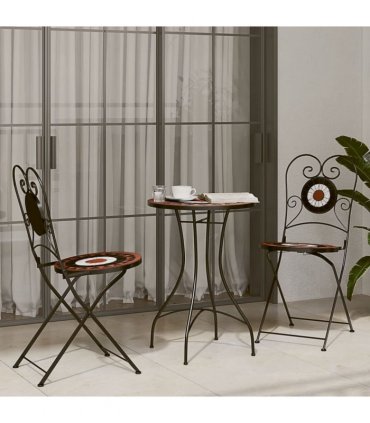 vidaXL Mosaic Bistro Set Terracotta and White Iron and Ceramic — Colour: terracotta and black