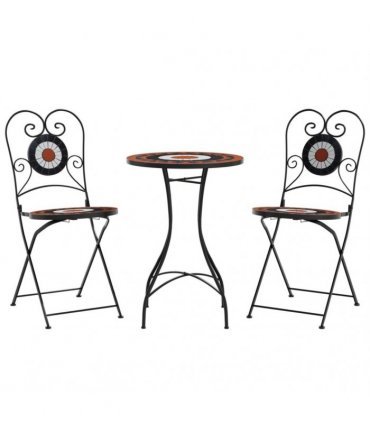 vidaXL Mosaic Bistro Set Terracotta and White Iron and Ceramic — Colour: terracotta and black