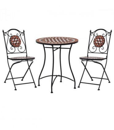 vidaXL Mosaic Bistro Set | Terracotta | Powder-coated iron, ceramic tile