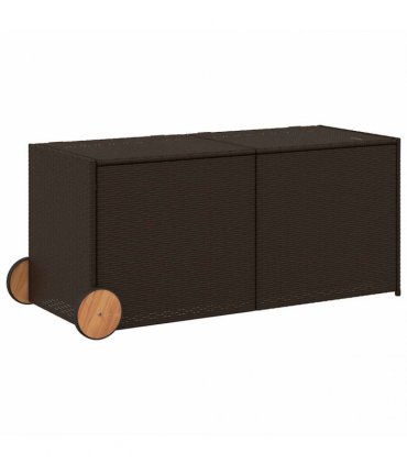 vidaXL Garden Storage Box with Wheels Brown 283L Poly Rattan — Size: 127 x 55 x 56/59.5 cm