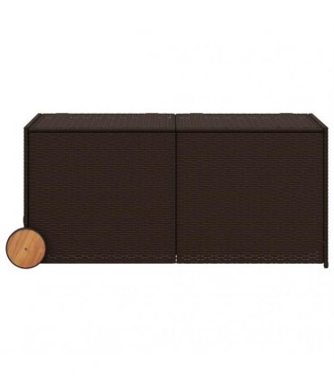 vidaXL Garden Storage Box with Wheels Brown 283L Poly Rattan — Size: 127 x 55 x 56/59.5 cm