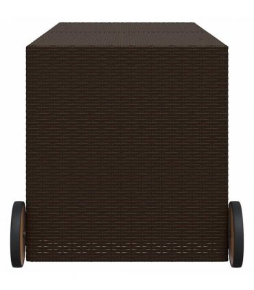 vidaXL Garden Storage Box with Wheels Brown 283L Poly Rattan — Size: 127 x 55 x 56/59.5 cm