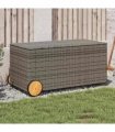 vidaXL Garden Storage Box with Wheels Grey 190L Poly Rattan — Size: 107 x 55 x 50/53 cm