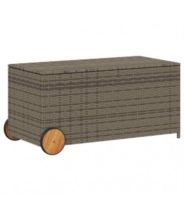 vidaXL Garden Storage Box with Wheels Grey 190L Poly Rattan — Size: 107 x 55 x 50/53 cm