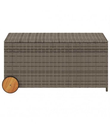 vidaXL Garden Storage Box with Wheels Grey 190L Poly Rattan — Size: 107 x 55 x 50/53 cm