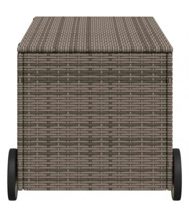 vidaXL Garden Storage Box with Wheels Grey 190L Poly Rattan — Size: 107 x 55 x 50/53 cm