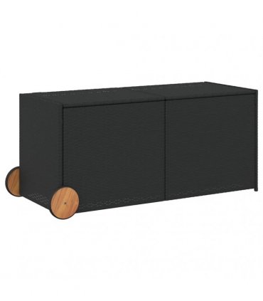 vidaXL Garden Storage Box with Wheels Black 283L Poly Rattan — Size: 127 x 55 x 56/59.5 cm