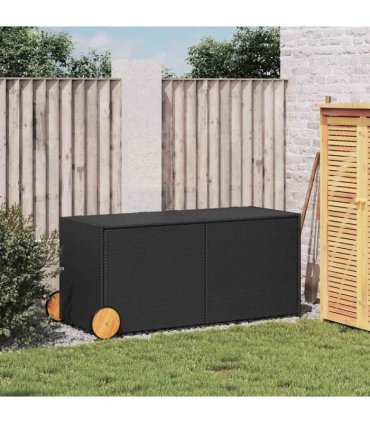 vidaXL Garden Storage Box with Wheels Black 283L Poly Rattan — Size: 127 x 55 x 56/59.5 cm