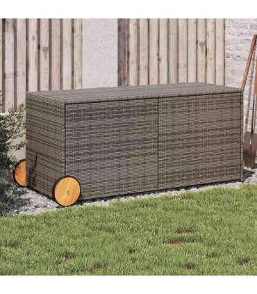 vidaXL Garden Storage Box with Wheels Grey 283L Poly Rattan — Size: 127 x 55 x 56/59.5 cm