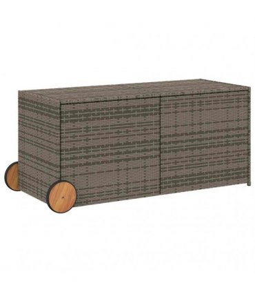 vidaXL Garden Storage Box with Wheels Grey 283L Poly Rattan — Size: 127 x 55 x 56/59.5 cm