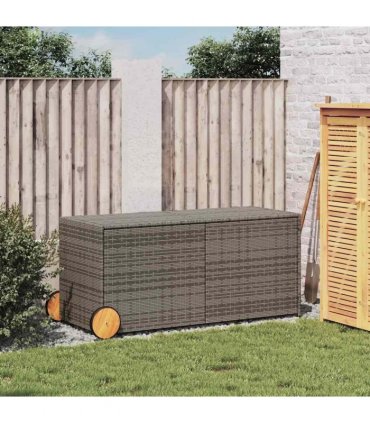 vidaXL Garden Storage Box with Wheels Grey 283L Poly Rattan — Size: 127 x 55 x 56/59.5 cm