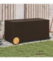 vidaXL Garden Storage Box with Wheels Brown 190L Poly Rattan — Size: 107 x 55 x 50/53 cm