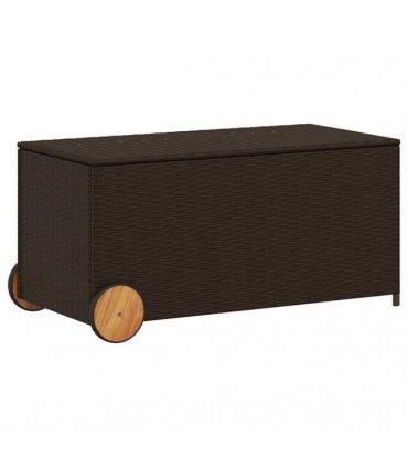 vidaXL Garden Storage Box with Wheels Brown 190L Poly Rattan — Size: 107 x 55 x 50/53 cm