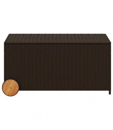 vidaXL Garden Storage Box with Wheels Brown 190L Poly Rattan — Size: 107 x 55 x 50/53 cm