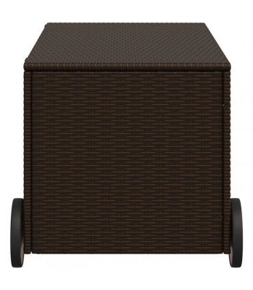 vidaXL Garden Storage Box with Wheels Brown 190L Poly Rattan — Size: 107 x 55 x 50/53 cm