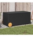 vidaXL Garden Storage Box with Wheels Black 190L Poly Rattan — Size: 107 x 55 x 50/53 cm