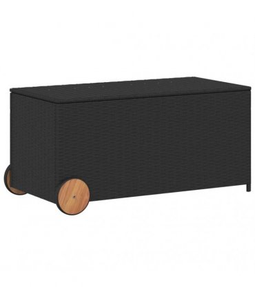 vidaXL Garden Storage Box with Wheels Black 190L Poly Rattan — Size: 107 x 55 x 50/53 cm