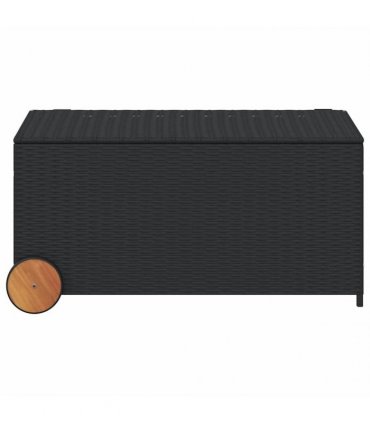 vidaXL Garden Storage Box with Wheels Black 190L Poly Rattan — Size: 107 x 55 x 50/53 cm