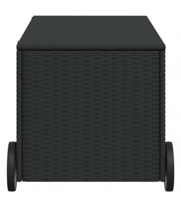 vidaXL Garden Storage Box with Wheels Black 190L Poly Rattan — Size: 107 x 55 x 50/53 cm