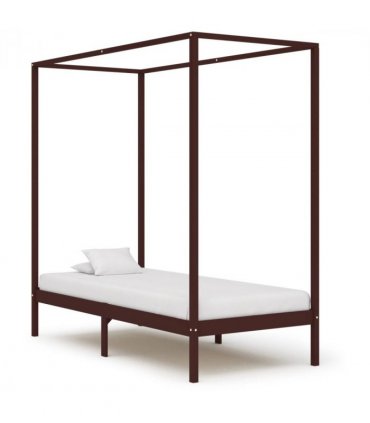 vidaXL Bed Frame | Dark Brown | Solid Pine Wood | Single | Decorative Inlays — Size: 100 x 200 cm
