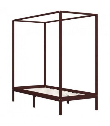 vidaXL Bed Frame | Dark Brown | Solid Pine Wood | Single | Decorative Inlays — Size: 100 x 200 cm