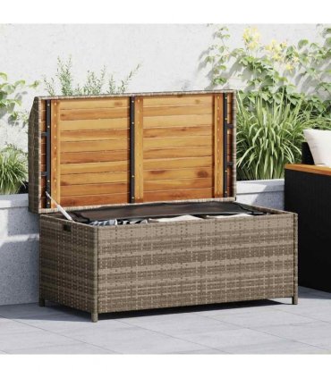 vidaXL Storage Bench Grey 100x50x52 cm Poly Rattan and Acacia Wood — Size: 100 x 50 x 52 cm