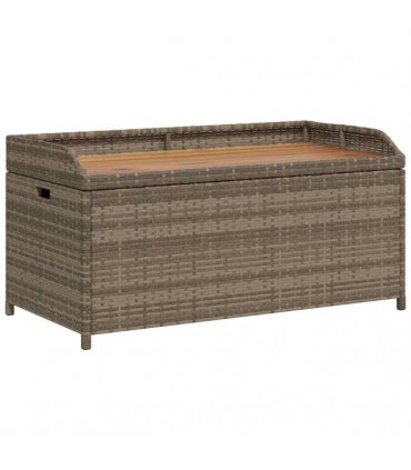 vidaXL Storage Bench Grey 100x50x52 cm Poly Rattan and Acacia Wood — Size: 100 x 50 x 52 cm