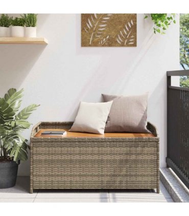 vidaXL Storage Bench Grey 100x50x52 cm Poly Rattan and Acacia Wood — Size: 100 x 50 x 52 cm