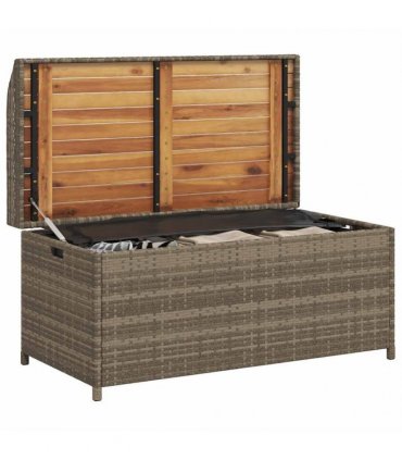 vidaXL Storage Bench Grey 100x50x52 cm Poly Rattan and Acacia Wood — Size: 100 x 50 x 52 cm