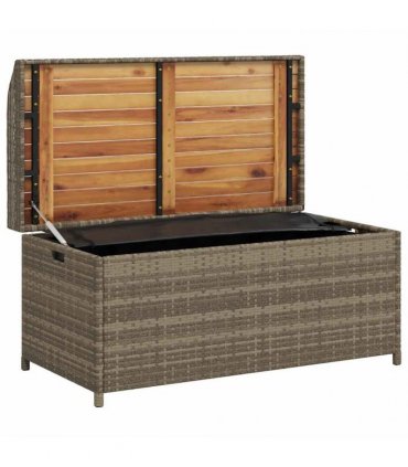 vidaXL Storage Bench Grey 100x50x52 cm Poly Rattan and Acacia Wood — Size: 100 x 50 x 52 cm