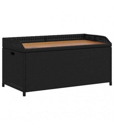 vidaXL Storage Bench Black 100x50x52 cm Poly Rattan and Acacia Wood — Size: 100 x 50 x 52 cm