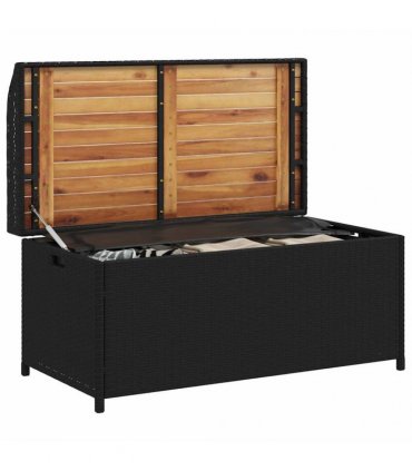 vidaXL Storage Bench Black 100x50x52 cm Poly Rattan and Acacia Wood — Size: 100 x 50 x 52 cm