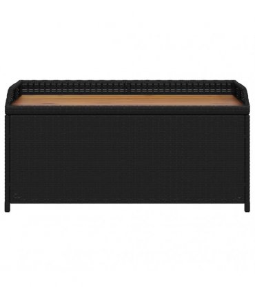 vidaXL Storage Bench Black 100x50x52 cm Poly Rattan and Acacia Wood — Size: 100 x 50 x 52 cm